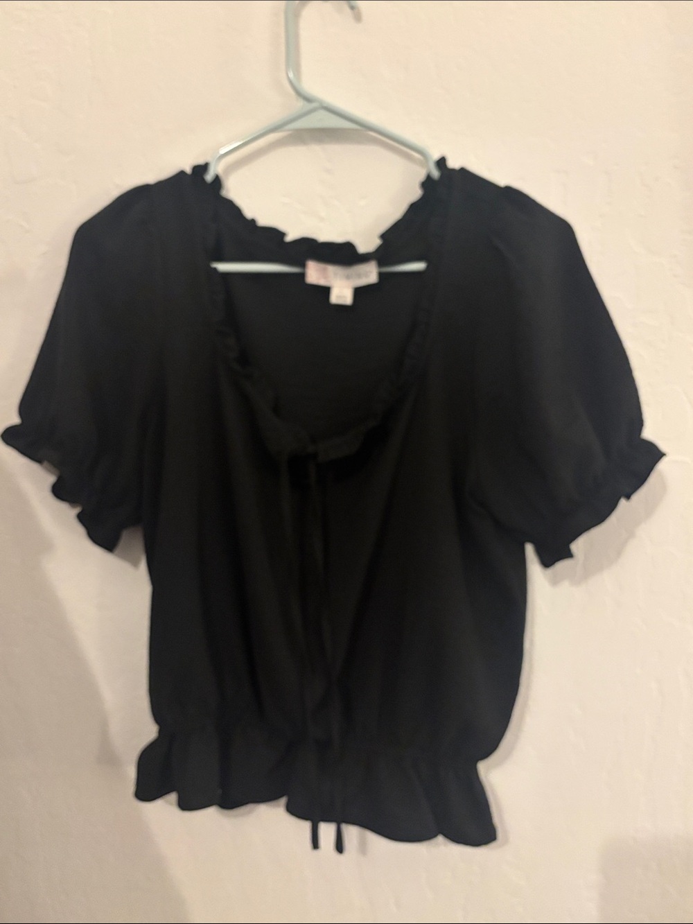 Timing Black Ruffle-Trim Short Sleeve Peasant Top